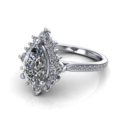 Zara Pear Shape Halo Engagement Ring in 18K White Gold