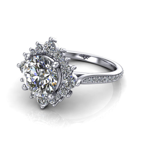 Zara Round Shape Halo Engagement Ring in Platinum