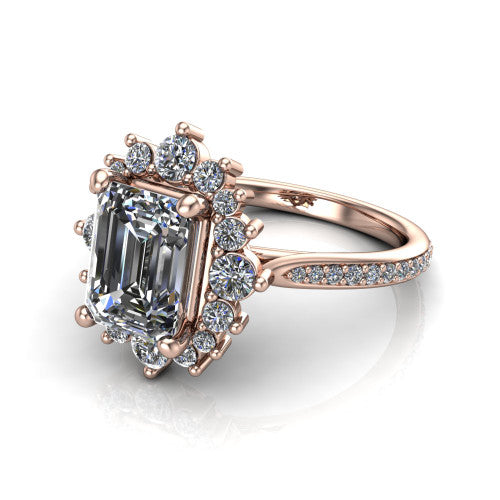 Zara Emerald Shape Halo Engagement Ring in 14K Rose Gold