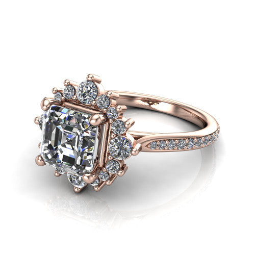 Zara Square Emerald Shape Halo Engagement Ring in 18K Rose Gold