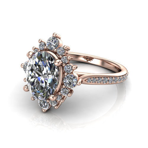 Zara Oval Shape Halo Engagement Ring in 18K Rose Gold