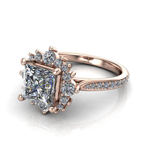 Zara Princess Shape Halo Engagement Ring in 18K Rose Gold
