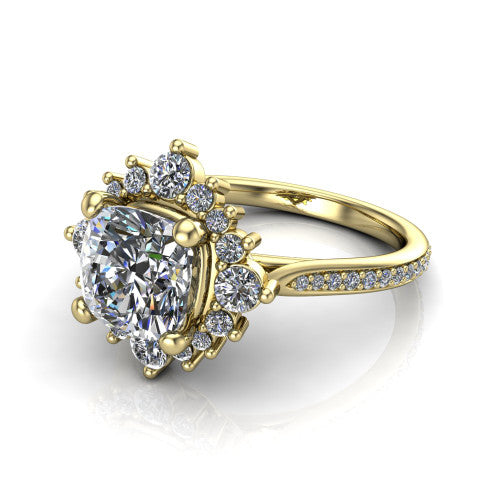 Zara Cushion Shape Halo Engagement Ring in 18K Yellow Gold
