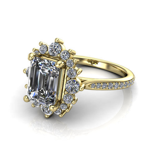 Zara Emerald Shape Halo Engagement Ring in 14K Yellow Gold