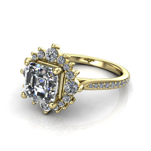 Zara Square Emerald Shape Halo Engagement Ring in 18K Yellow Gold