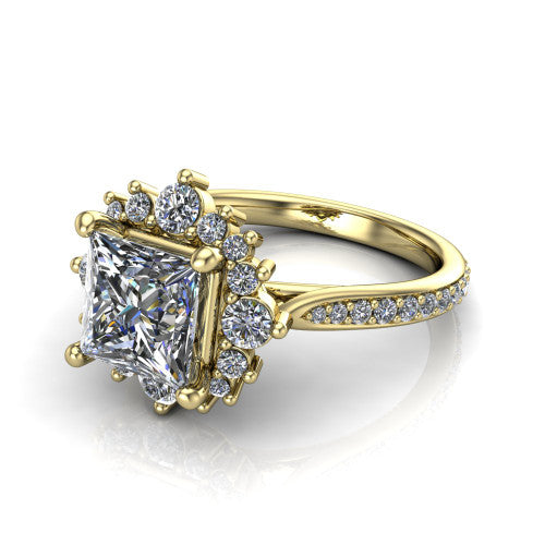 Zara Princess Shape Halo Engagement Ring in 14K Yellow Gold