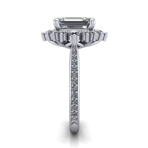 Zara Emerald Shape Halo Engagement Ring in 14K White Gold