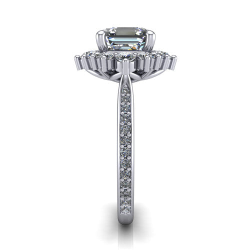 Zara Square Emerald Shape Halo Engagement Ring in 14K White Gold