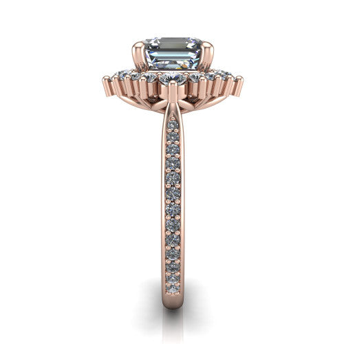 Zara Square Emerald Shape Halo Engagement Ring in 18K Rose Gold