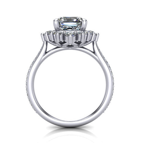Zara Square Emerald Shape Halo Engagement Ring in Platinum