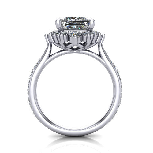 Zara Princess Shape Halo Engagement Ring in Platinum