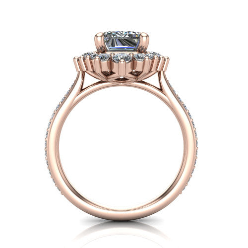 Zara Emerald Shape Halo Engagement Ring in 14K Rose Gold