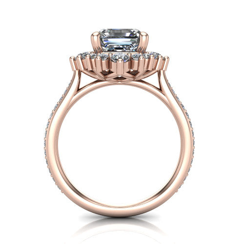 Zara Square Emerald Shape Halo Engagement Ring in 14K Rose Gold