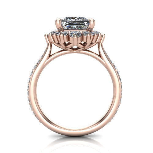 Zara Princess Shape Halo Engagement Ring in 14K Rose Gold