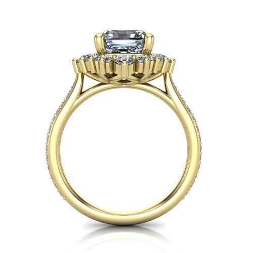 Zara Square Emerald Shape Halo Engagement Ring in 14K Yellow Gold