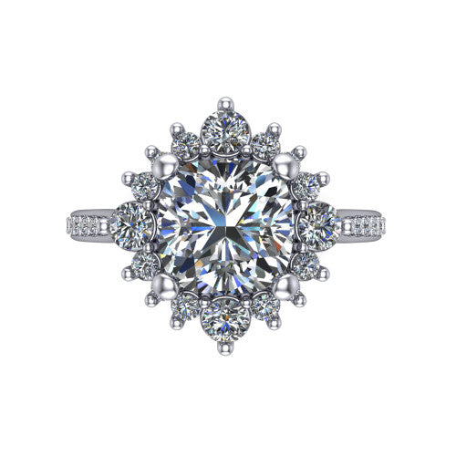 Zara Cushion Shape Halo Engagement Ring in Platinum