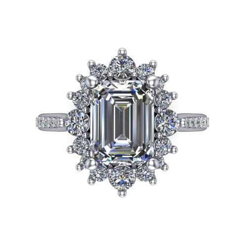 Zara Emerald Shape Halo Engagement Ring in 14K White Gold