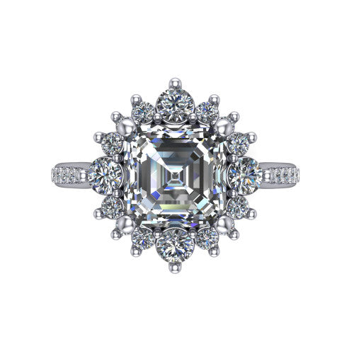 Zara Square Emerald Shape Halo Engagement Ring in 14K White Gold
