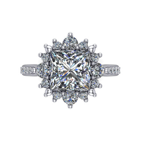 Zara Princess Shape Halo Engagement Ring in 18K White Gold