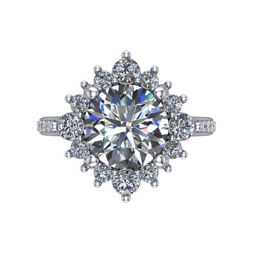 Zara Round Shape Halo Engagement Ring in 14K White Gold