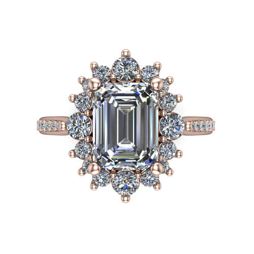 Zara Emerald Shape Halo Engagement Ring in 14K Rose Gold