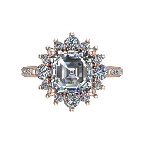 Zara Square Emerald Shape Halo Engagement Ring in 14K Rose Gold