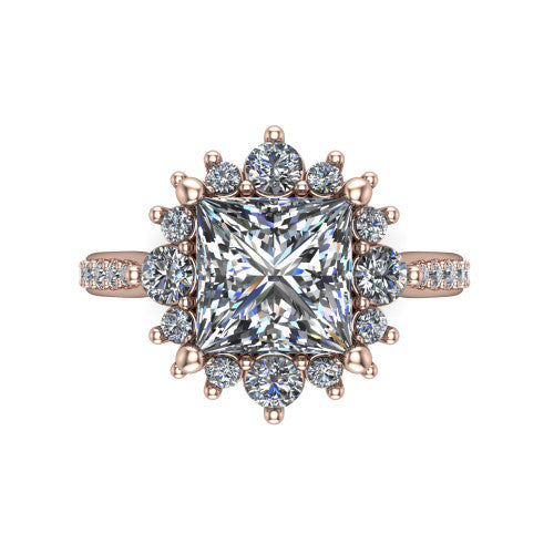 Zara Princess Shape Halo Engagement Ring in 18K Rose Gold
