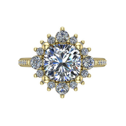 Zara Cushion Shape Halo Engagement Ring in 18K Yellow Gold