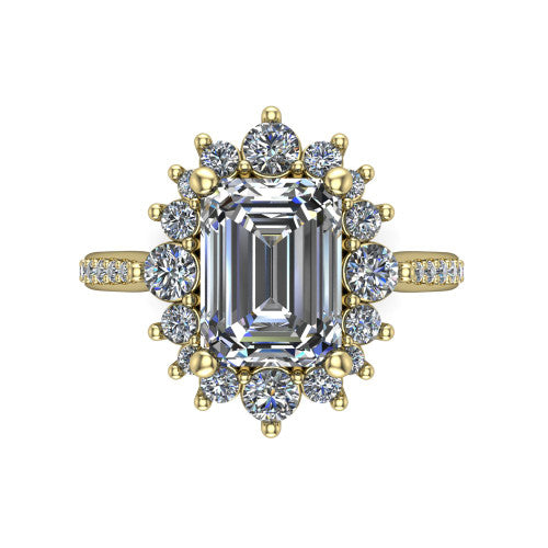 Zara Emerald Shape Halo Engagement Ring in 14K Yellow Gold