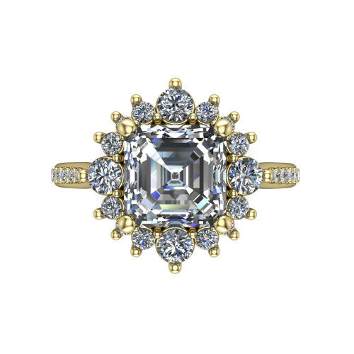 Zara Square Emerald Shape Halo Engagement Ring in 14K Yellow Gold