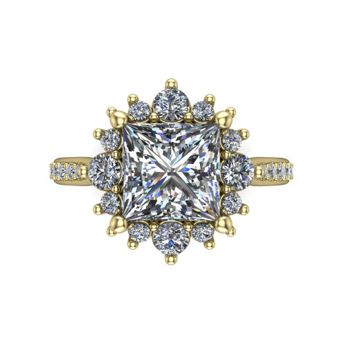 Zara Princess Shape Halo Engagement Ring in 18K Yellow Gold