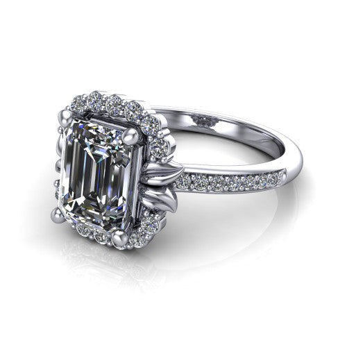 Amy Emerald Shape Halo Engagement Ring in 14K White Gold