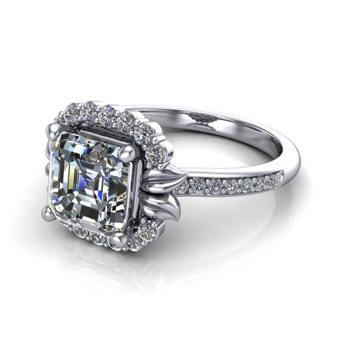 Amy Square Emerald Shape Halo Engagement Ring in 14K White Gold