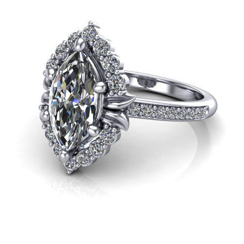 Amy Marquise Shape Halo Engagement Ring in 14K White Gold