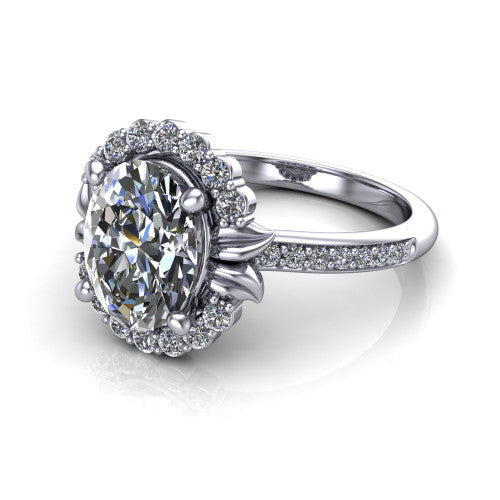 Amy Oval Shape Halo Engagement Ring in 14K White Gold