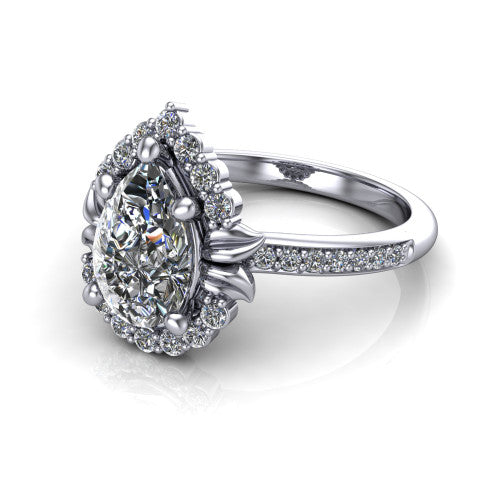 Amy Pear Shape Halo Engagement Ring in Platinum