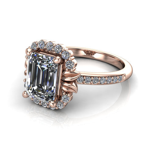 Amy Emerald Shape Halo Engagement Ring in 18K Rose Gold