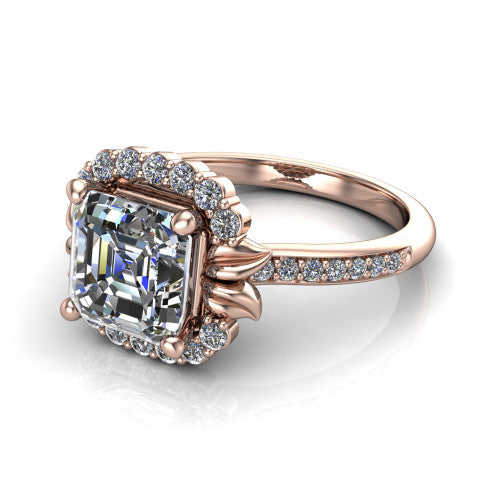 Amy Square Emerald Shape Halo Engagement Ring in 14K Rose Gold