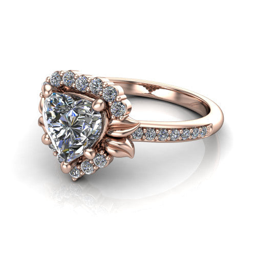 Amy Heart Shape Halo Engagement Ring in 14K Rose Gold