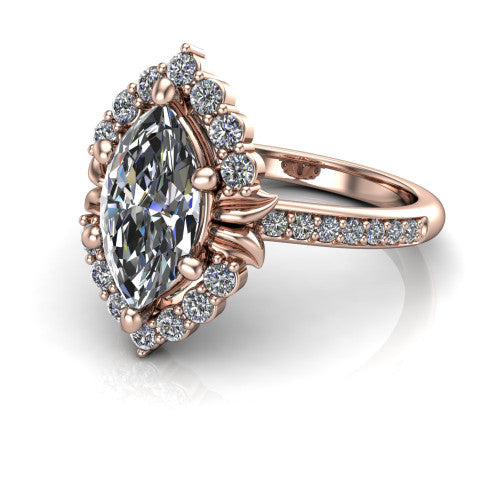 Amy Marquise Shape Halo Engagement Ring in 18K Rose Gold