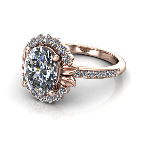 Amy Oval Shape Halo Engagement Ring in 14K Rose Gold