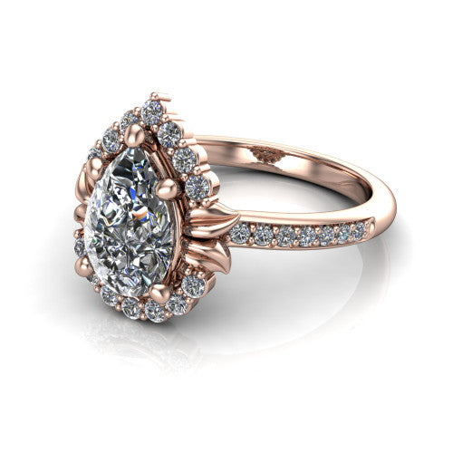 Amy Pear Shape Halo Engagement Ring in 14K Rose Gold