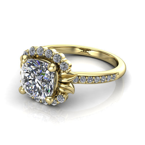 Amy Cushion Shape Halo Engagement Ring in 18K Yellow Gold