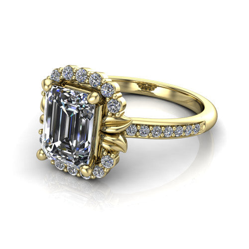 Amy Emerald Shape Halo Engagement Ring in 18K Yellow Gold