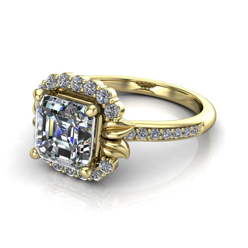 Amy Square Emerald Shape Halo Engagement Ring in 14K Yellow Gold