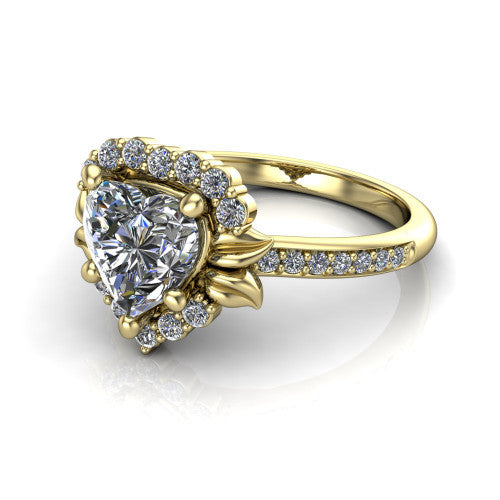 Amy Heart Shape Halo Engagement Ring in 14K Yellow Gold