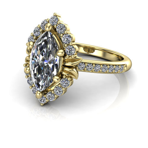 Amy Marquise Shape Halo Engagement Ring in 18K Yellow Gold
