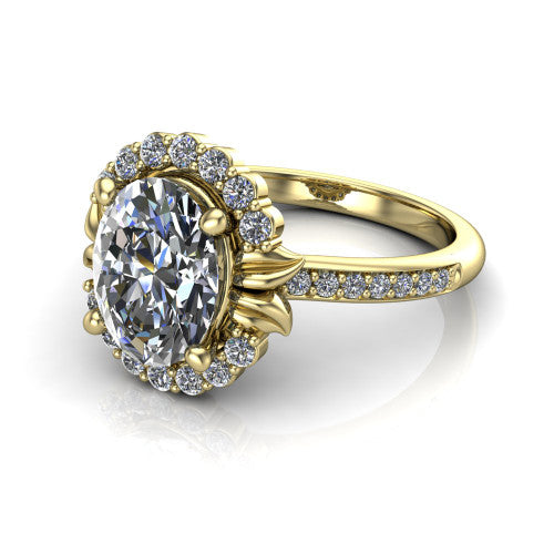 Amy Oval Shape Halo Engagement Ring in 14K Yellow Gold