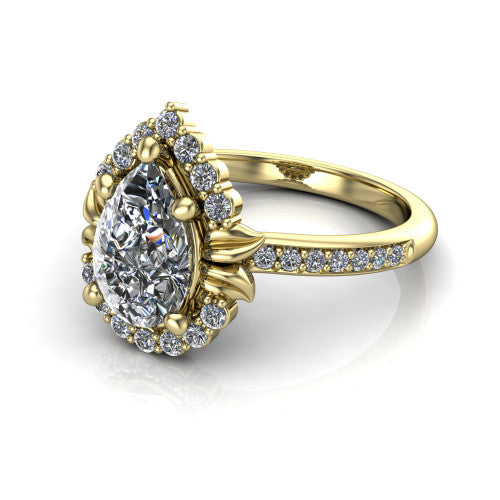 Amy Pear Shape Halo Engagement Ring in 18K Yellow Gold
