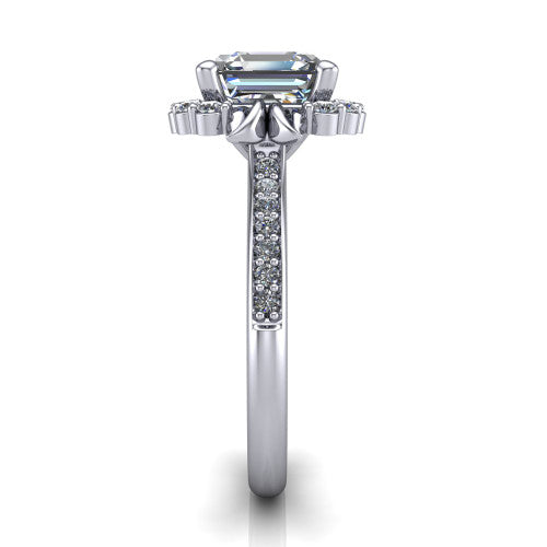 Amy Square Emerald Shape Halo Engagement Ring in 14K White Gold